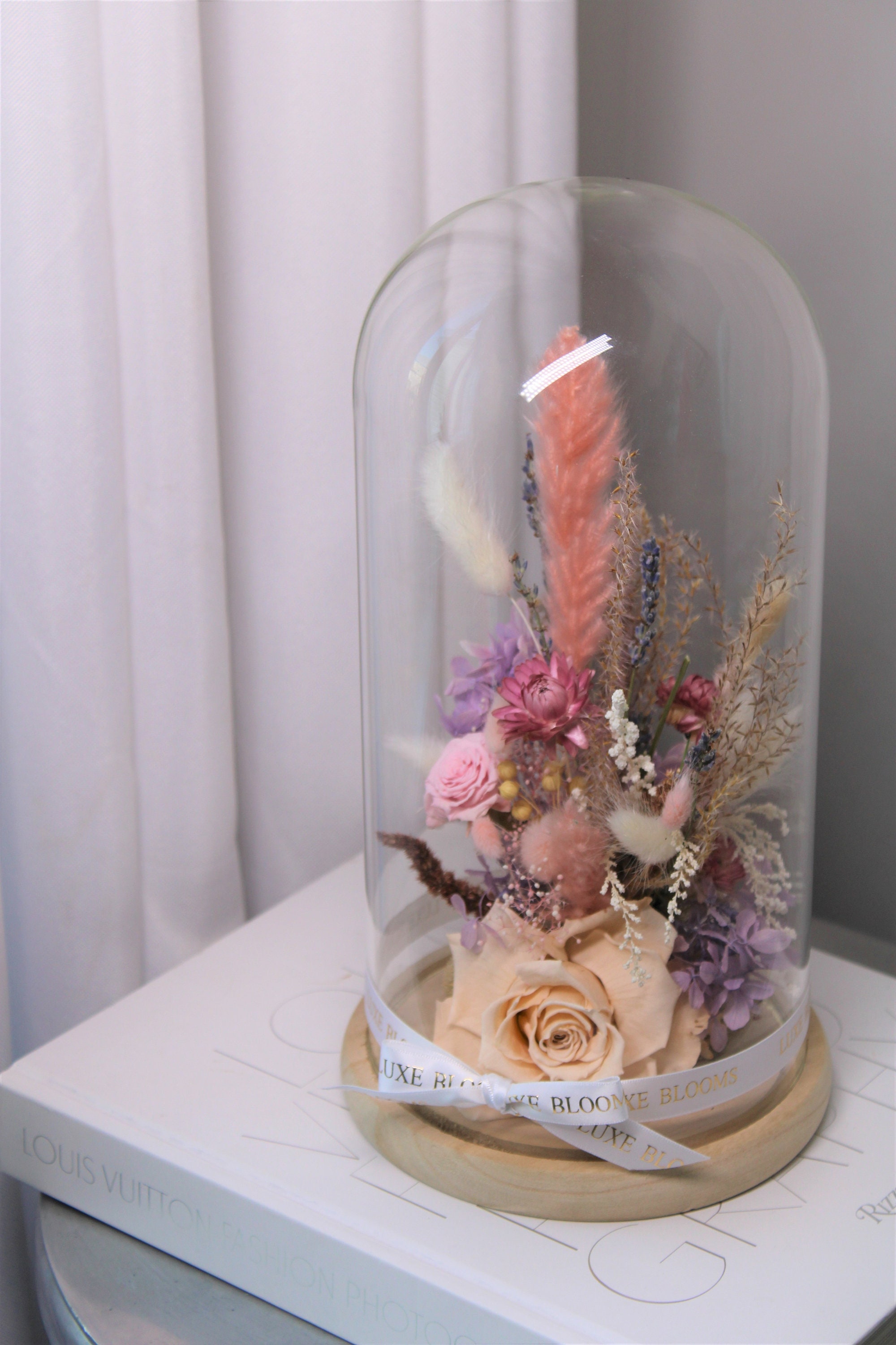 Glass Dome with Dried Flowers Flower Cloche Preserved Rose Etsy