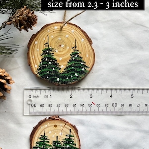 Hand-painted Pine Tree Wood Slice Ornament Set: Rustic Christmas Decor ...