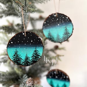 Starry Night Sky Ornament | Wood Slice Ornament | Tree Ornaments | Nature Ornaments | Handmade Ornaments | Heirloom Ornaments | Pine Trees |