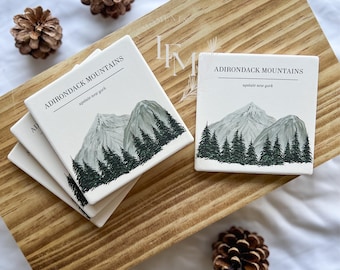 Adirondack Mountain Coaster Set | Coaster Set of 4 | Nature Lover Gifts | Tree Coasters | Forest Coasters | Coffe Table Decor | Adirondacks