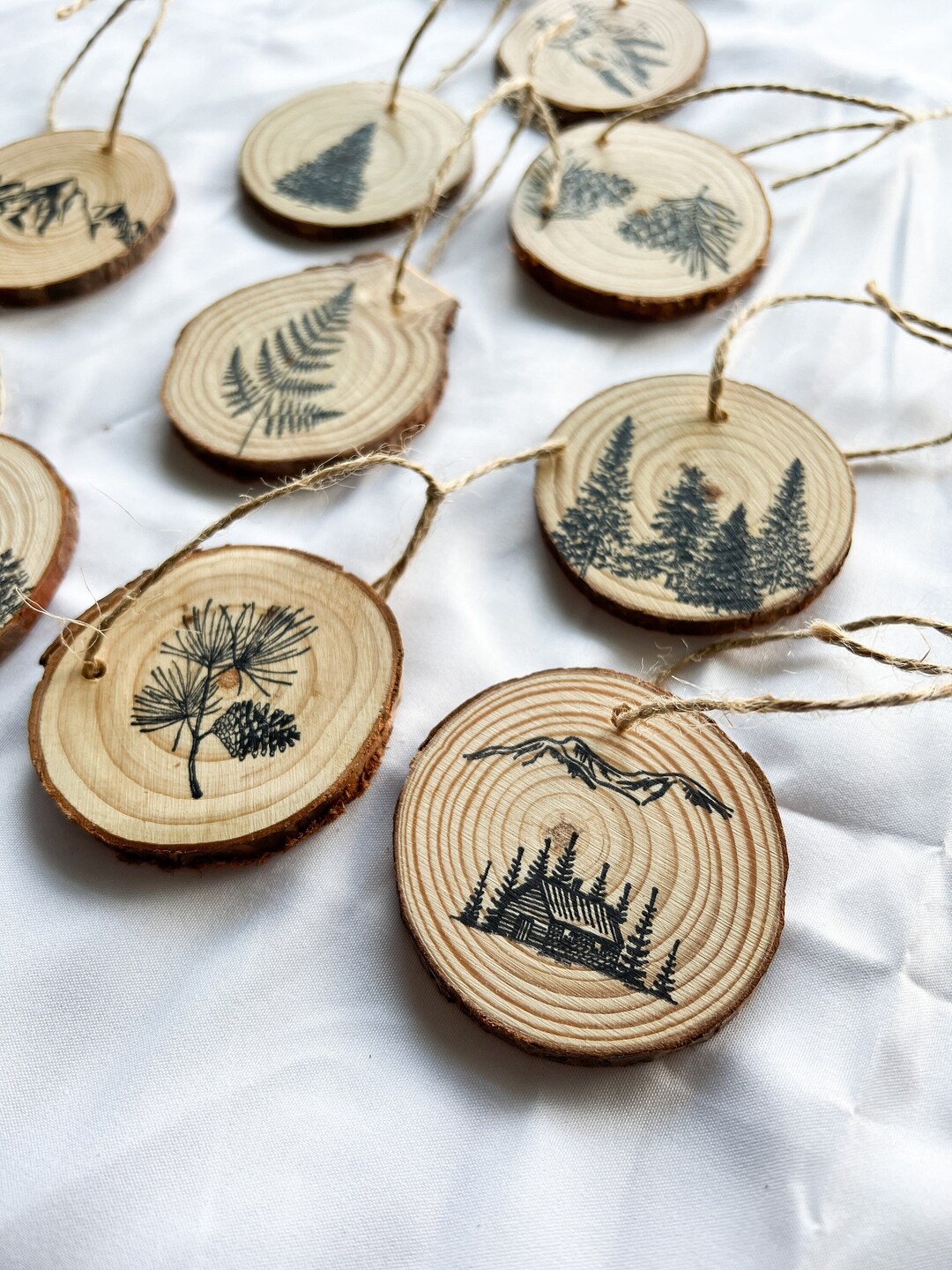 Rustic Ornament Set of 5 or 10 RANDOM Ornament Sets Wood Ornaments Gift