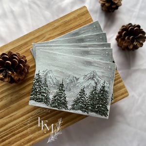 Winter Scene Card Set | Christmas Cards | Pine Tree | Snowy Mountain Cards | Evergreen Christmas Cards | Nature Notecards |Art Print Card
