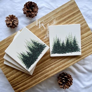 Green Forest Coaster Set | Coaster Set of 4 | Nature Lover Gifts | Tree Coasters | Forest Coasters | Coffee Table | Living Room Decor |