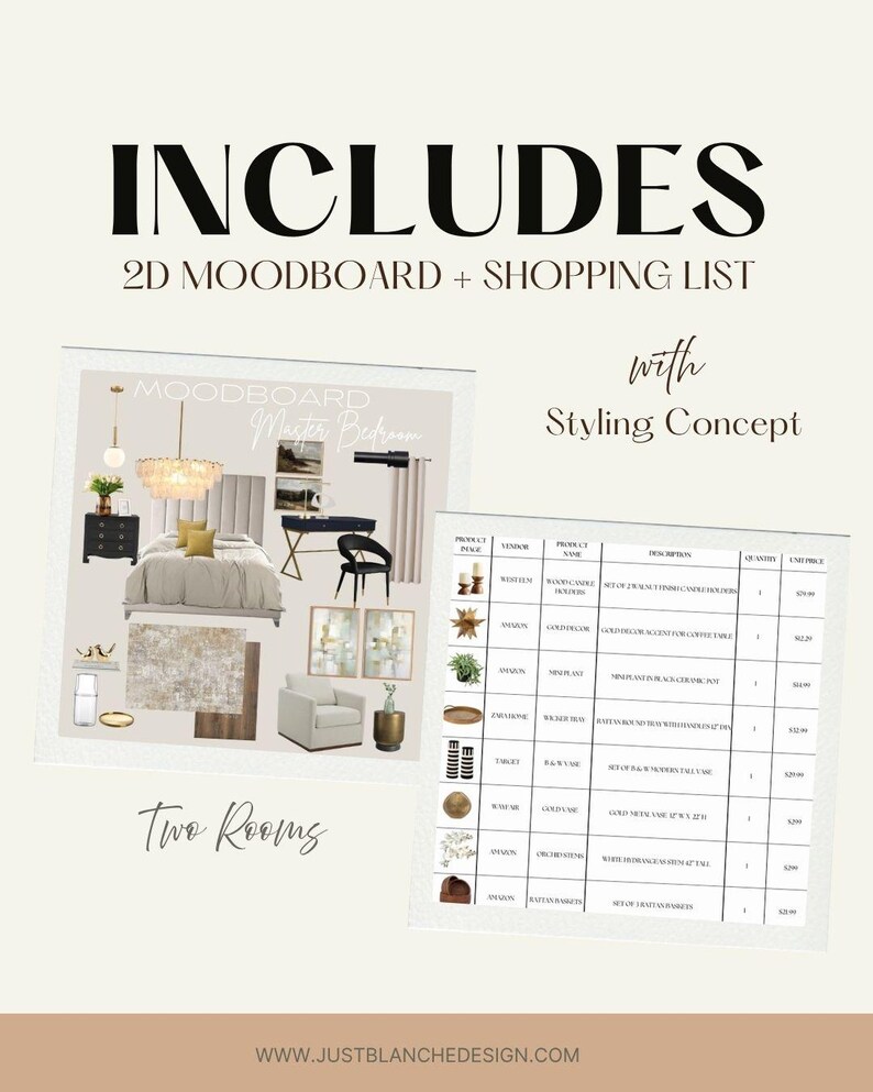 Virtual Interior Design Package, Two Rooms, Mood Board, Shopping List (Digital Service) image 2