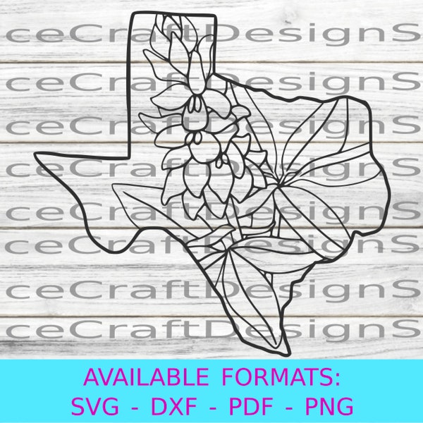 Texas SVG, Texas Outline SVG, Texas Bluebonnet SVG, Texas Flowers, Texas Shape, Texas Pride