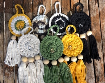 Atrapasueños de ganchillo hecho a mano, decoración de la habitación Boho, decoración del coche Boho, decoración del núcleo de la cabaña, decoración de los años 70, decoración de brujas, decoración de la guardería neutral de género