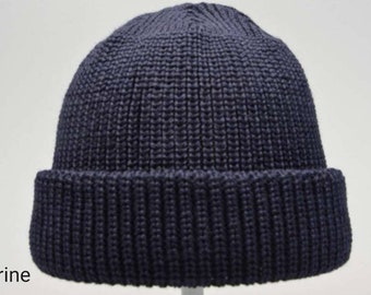 Wool hat, men's and women's hat in blue, black, green or gray from Germany - natural product. Knitted hat with no frills