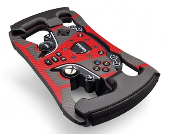 May include: A black and red racing steering wheel controller featuring a carbon fiber texture, multiple buttons, a central Xbox logo, and the text MOZA RACING printed in the center. The device includes a D-pad, thumbsticks, and various inputs.