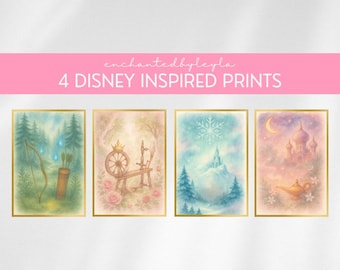 Disney-Inspired Watercolor Prints (Set of 4): Fairytale Bedroom Decor (Digital Download)