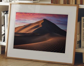 Death Valley Wall Art, Sand Dunes Print, Desert Sunset Landscape, Minimalist Photography, Nature Decor
