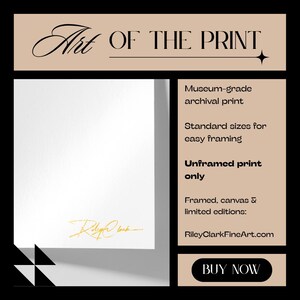 May include: An advertisement for art prints, featuring the text "Art of the Print". The image highlights the print's features, including museum-grade archival quality and standard sizes for easy framing. The print is unframed only.