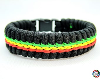 Rasta Bracelet - Stitched Paracord Bracelet Handmade  Rastafarian Style Custom Reggae Jamaica Bob Marley Rasta Style Bracelet Mens or Womens