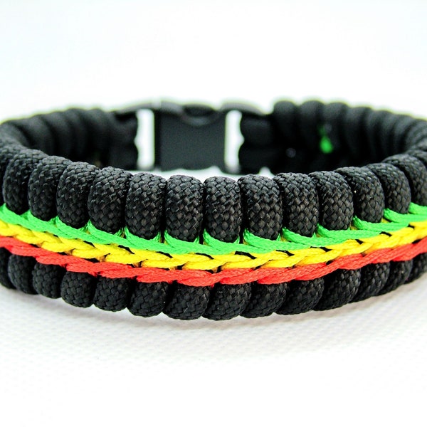 Bracelet Rasta - Bracelet en paracorde cousu fait main Style rastafari personnalisé Reggae Jamaïque Bob Marley Style Rasta Bracelet homme ou femme