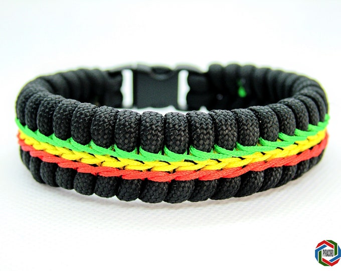 Rasta Bracelet - Stitched Paracord Bracelet Handmade  Rastafarian Style Custom Reggae Jamaica Bob Marley Rasta Style Bracelet Mens or Womens