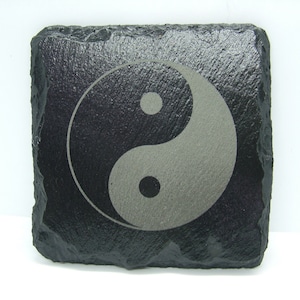 Yin Yang Coaster Laser Engraved Slate Coaster - Laser Etched Yin and Yang Custom Coaster