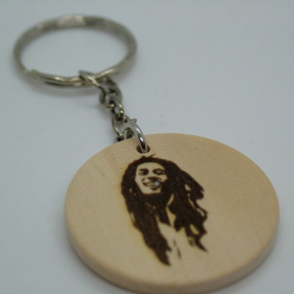 Bob Marley Keyring - Custom Laser Engraved Wood Keyfob Keychain -  Keyring / Pendant / Necklace Options