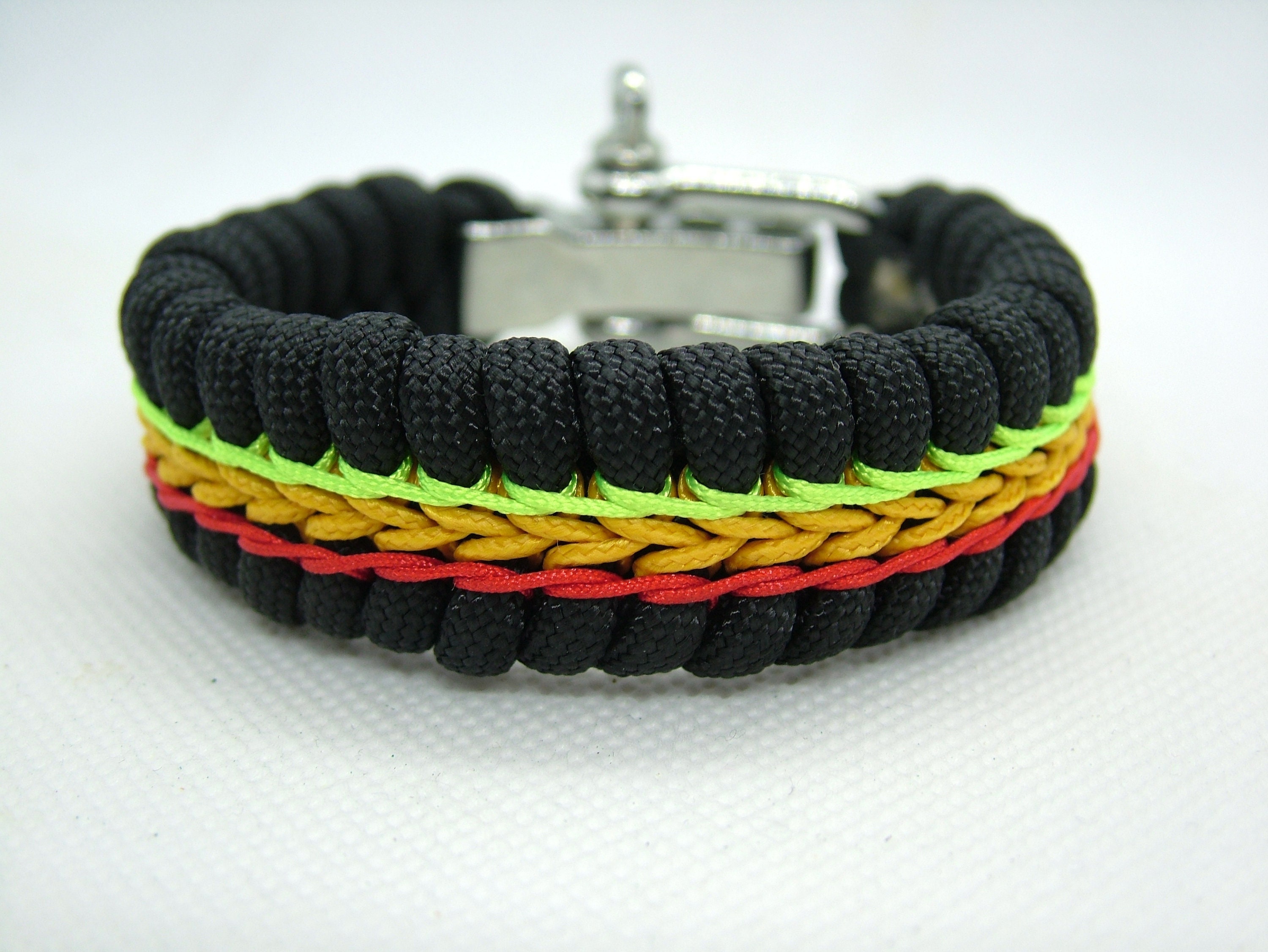 Metal Shackle Rasta Bracelet Stitched Paracord Bracelet Rastafarian Style Custom Reggae Jamaica Bob Marley
