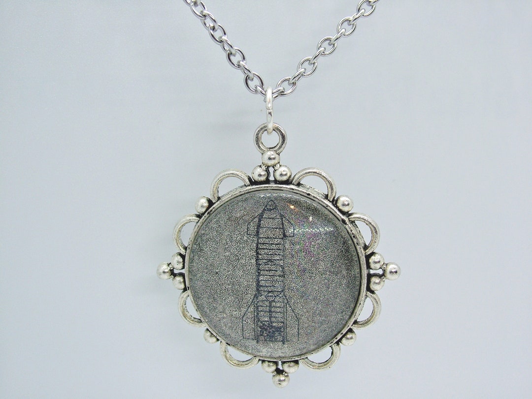 Spacex Starship Glass Pendant Necklace Gold or Silver Stainless Steel