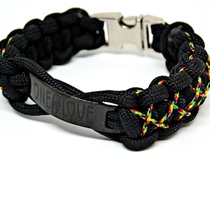 Rasta Bracelet ONE LOVE Laser Engraved Bob Marley Paracord Bracelet Rastafarian Style Reggae Rasta Style Bracelet Mens or Womens