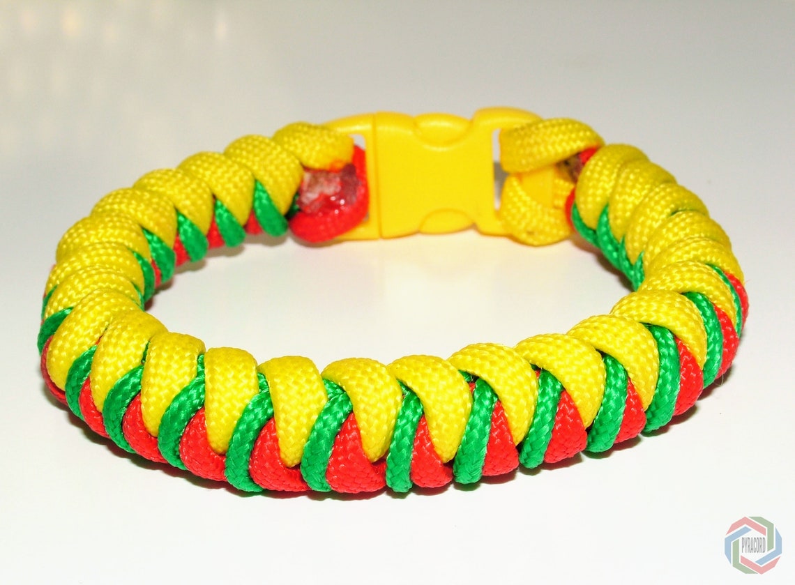 thumbnail image 2 of Handmade Jamaica Flag Paracord Wristband – Reggae Colors, 550 Paracord (Made In UK) 2 of 2