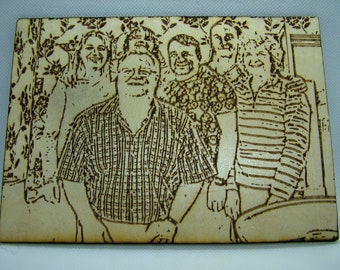 Wood Photo Engraving - Artistic Sketch Style -  Custom Laser Engraving Wood Photo - Engraved Photo on Wood - Stand / Frame / Wall Hanging