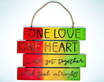 Bob Marley Wall Art ONE LOVE Wood Custom Laser Engraved Sign - Engraved Wooden Sign / Rasta Reggae Wall Art / Home Decor