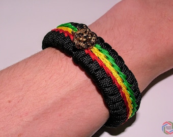 Rasta Lion Bracelet Gold LION OF JUDAH  - Metal Buckle Handmade  Paracord Rasta Bracelet / Bob Marley Reggae / Mens or Womens Bracelet