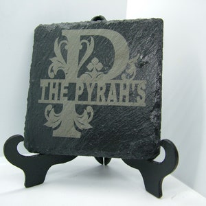 Personalised Family Name Coaster - Laser Engraved Slate Coaster - Custom Initial Family Name Coaster