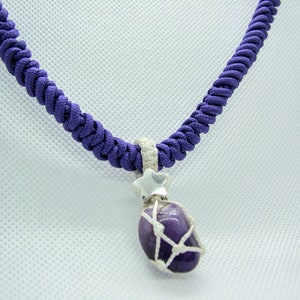 Purple Amethyst Star Necklace - Adjustable Macrame Rope Paracord Necklace - Star Bead Charm Amethyst Gemstone Purple Necklace