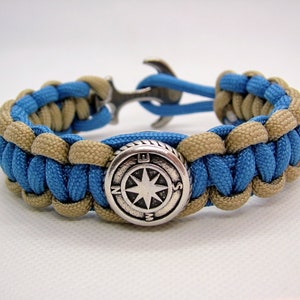 Compass & Anchor Bracelet - THE SAILOR - Brass Bead Paracord Nautical Rope Bracelet - Men's / Women's Nautical Anchor Compass Jewellery