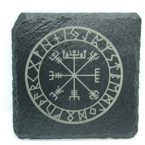 Viking Compass Coaster - The Vegvisir / The Runic Compass / The Viking Compass / The Nordic Compass Coaster - Laser Engraved Slate Coaster -