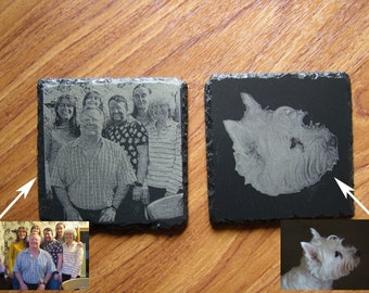 Custom Photo Coaster - Personalised Laser Engraved Slate Coaster - Laser Engraved Gift / Photo Slate Coaster