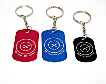 SpaceX Keyring - Custom Laser Engraved Metal Keyring - A Shortfall of Gravitas / Of Course I Still Love You / Just Read The Instructions