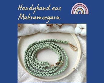 Handykette aus Makrameegarn, Handyband in der Farbe Salbei, universelle Handykordel mit 2 Karabinern, Geburtstagsgeschenk für eine Frau