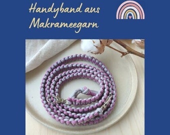 Handykette aus Makrameegarn, Handyband in der Farbe Flieder Grau, universelle Handykordel mit 2 Karabinern, Weihnachtsgeschenk für eine Frau