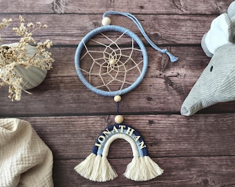 Personalized Rainbow Dreamcatcher, Boho Nursery Decor with Name, Gift for Birth, Christening Gift for Godparents, Baby Room Wall Decor