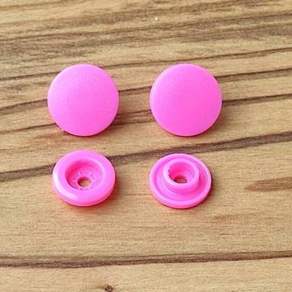 25 KAM Snaps, Farbe (M)47, Größe T5, 25 komplette Druckknöpfe in Pink, 25 Studs / 25 Sockets / 50 Caps in matt/glänzend, nähfrei