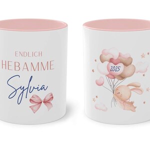 personalisierte rosa Tasse für eine Hebamme, individueller Kaffeebecher für den Kreißsaal, Geschenkidee für eine Hebamme zum Examen in 2025