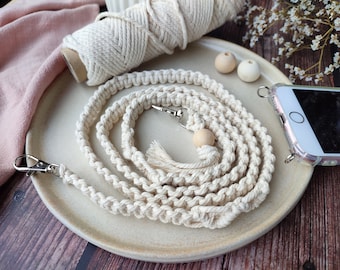 Handykette Makramee, Handyband in beige, Handygurt zum Umhängen, Handykordel universal, Handykette BOHO, Geschenk für Freundin, Unikat