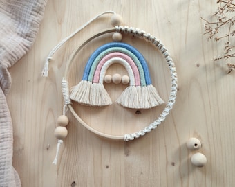 Boho rainbow wall decor for children's rooms, handmade macrame baby room decor in pastel colors, gift for a newborn, gift idea for godparents