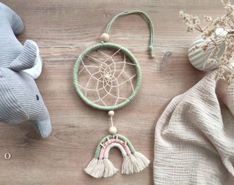 Personalized children's room decor with name, boho rainbow dreamcatcher, christening gift, baby room wall decor, gift idea for a newborn