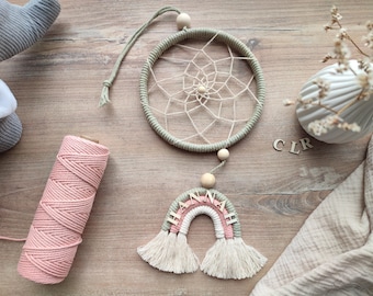 Personalized dreamcatcher with name, boho nursery decor, christening gift for girls, rainbow sage pink, macrame wall decor for baby's room