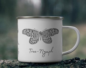Vintage Butterfly Camping Mug, Enamel Nature Mug, Cottagecore Coffee Cup, Botanical Butterfly Lover Gift, Outdoor Campfire Mug, hiking Cup