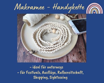 Handykette Makramee, Handyband in beige, Handygurt zum Umhängen, Handykordel universal, Handykette BOHO, Geschenk für Freundin, Unikat