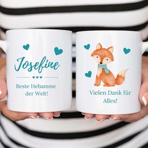 personalisierte Tasse für eine Hebamme, Dankeschön Kaffeebecher für den Kreißsaal, individuelle Geschenkidee für eine Hebamme zur Geburt
