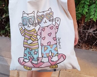 Tote bag - Skateboard Cats - Cat theme