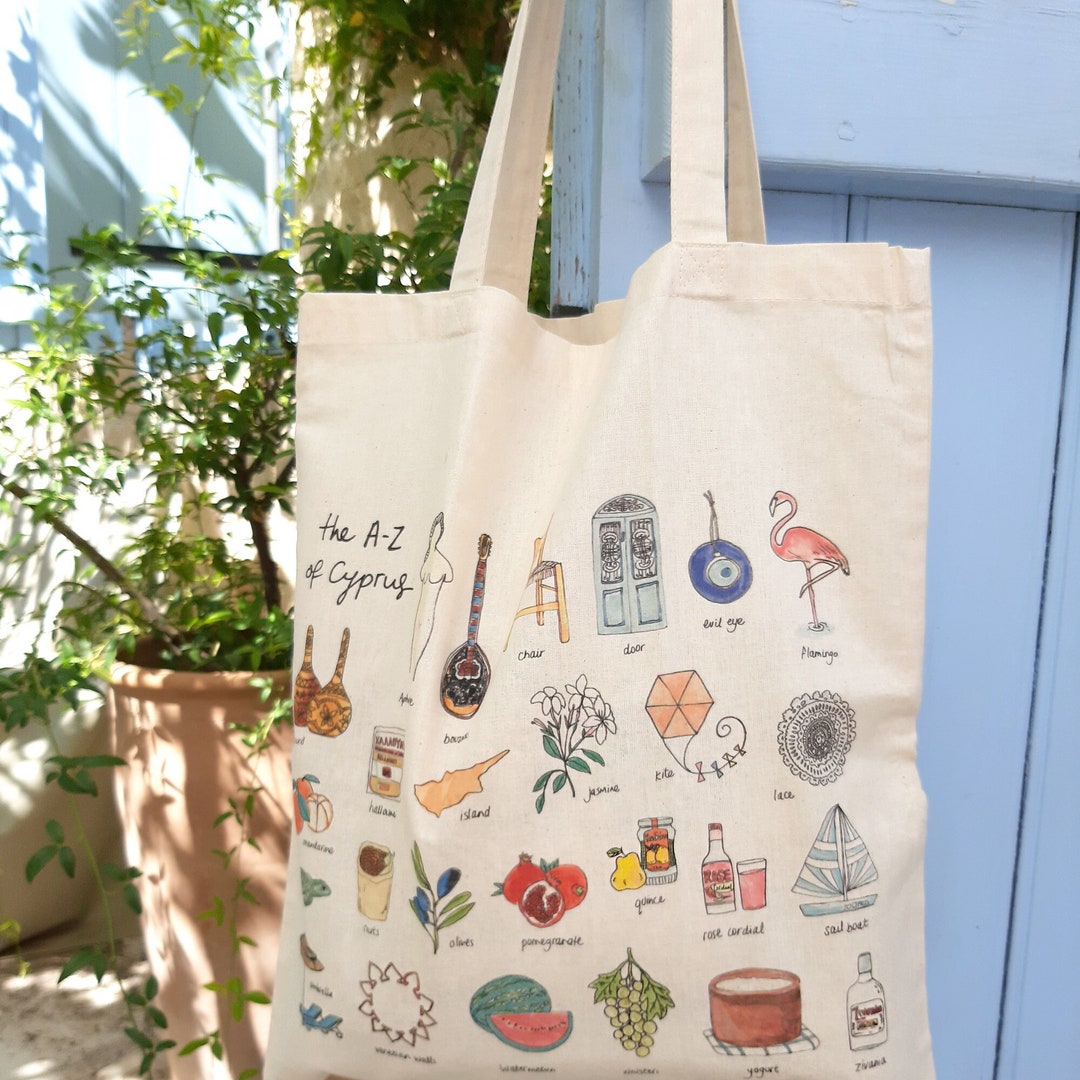 Tote Bag A-Z of Cyprus Souvenir - Etsy