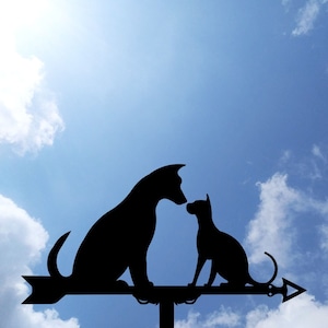 A dog with a cat Metal Weathervane, Weather Vanе cat and dog, home roof decor