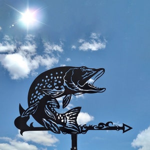 Pike, luce, Fish Metal Weathervane for fisherman, Weather Vane, home roof decor