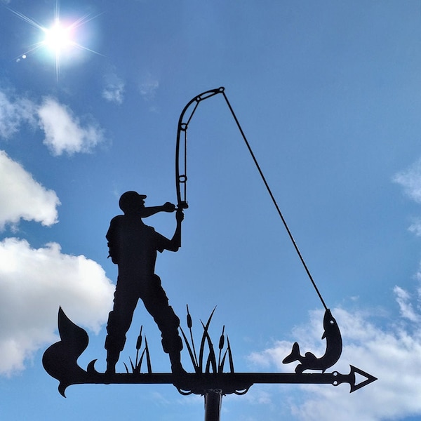 Fisherman Metal Weathervane, Weather Vane, home roof decor